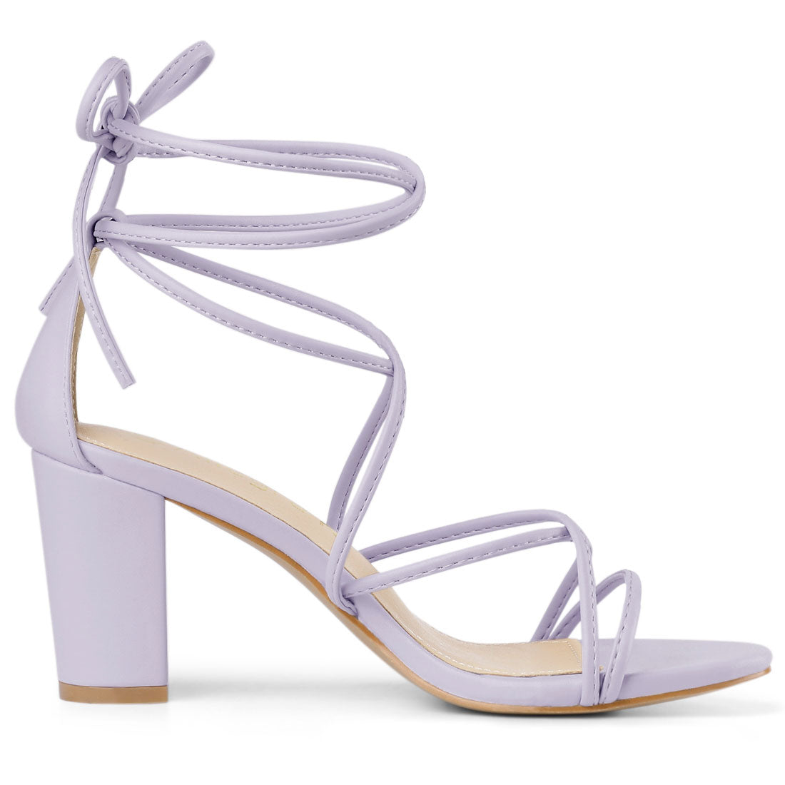 Allegra K Strappy Straps Lace Up Chunky Gold Heel Sandals Light Purple