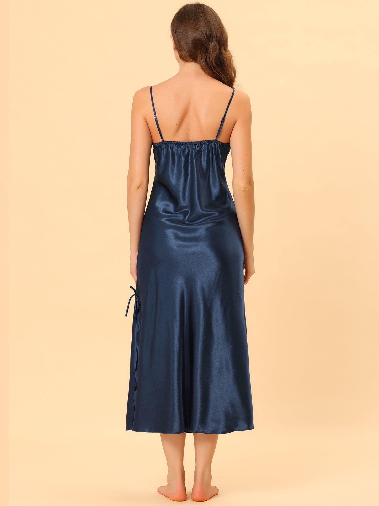 cheibear Satin Slip Dress Chemise Silky Lounge Camisole Maxi Nightgowns Blue
