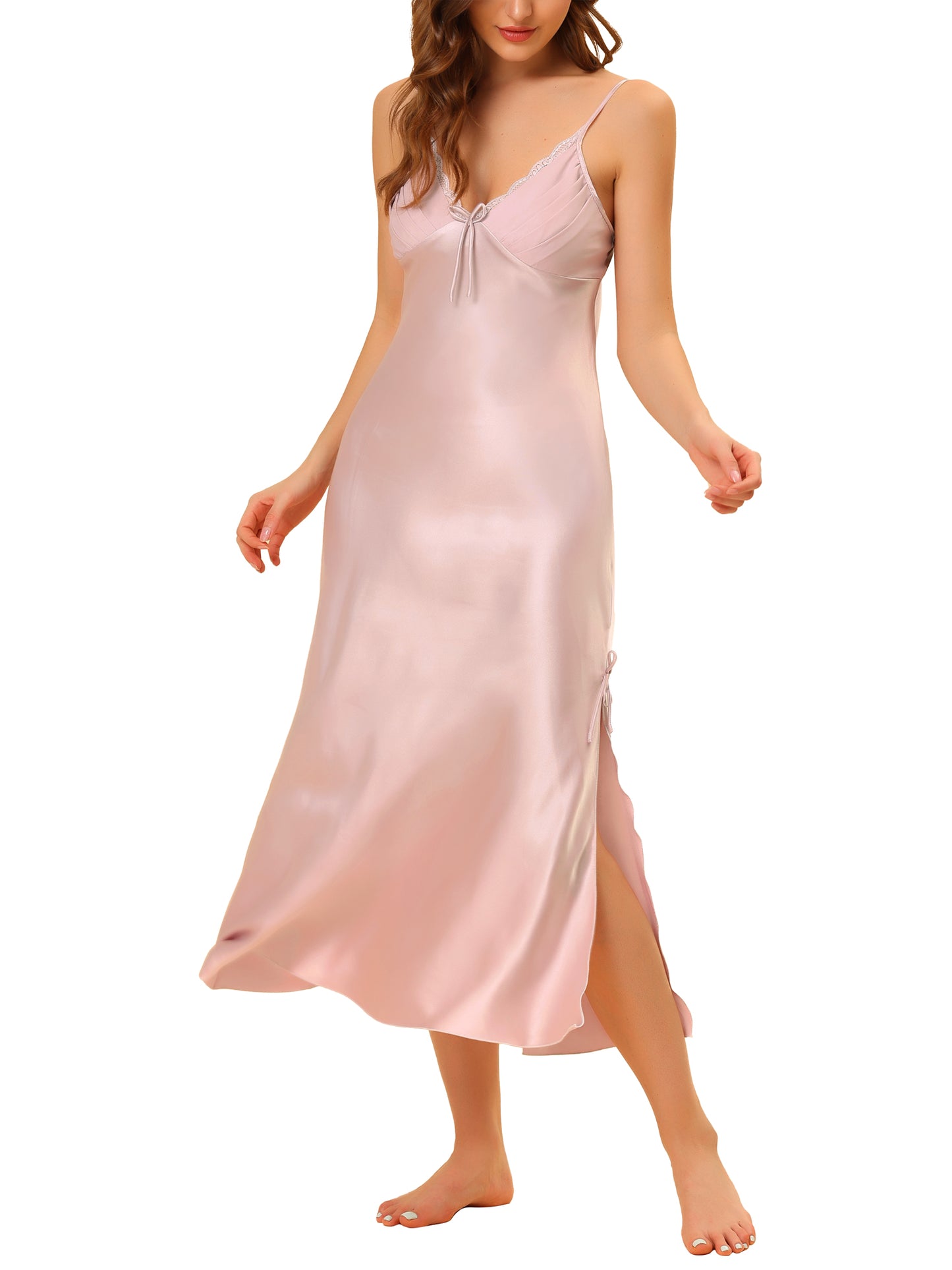 cheibear Satin Slip Dress Chemise Silky Lounge Camisole Maxi Nightgowns Light Pink