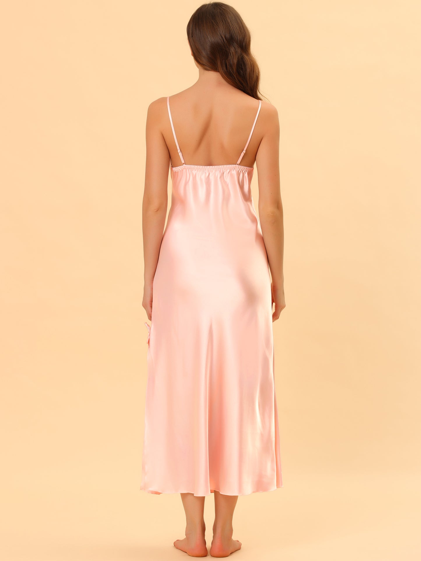 cheibear Satin Slip Dress Chemise Silky Lounge Camisole Maxi Nightgowns Pink