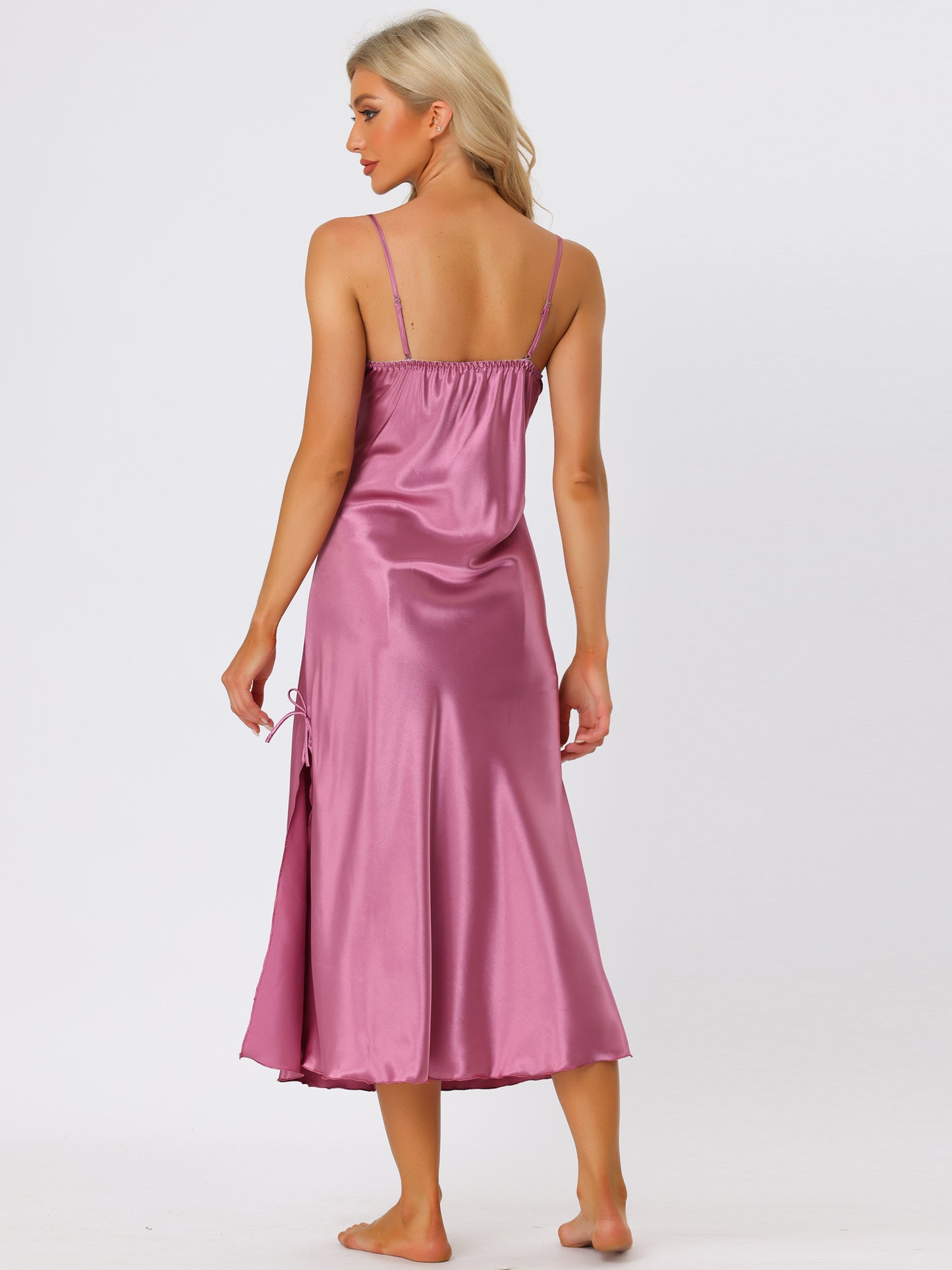 cheibear Satin Slip Dress Chemise Silky Lounge Camisole Maxi Nightgowns Purple