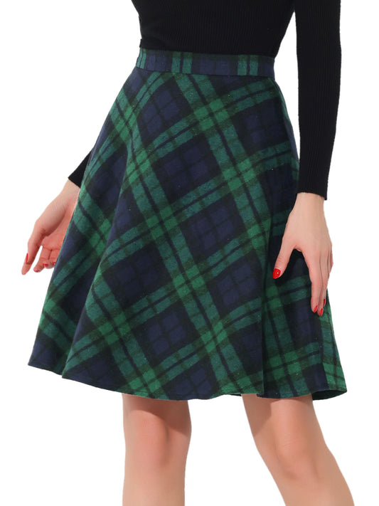 Women's Plaids Tartan Elastic Waist Knee Length A-Line Skirt