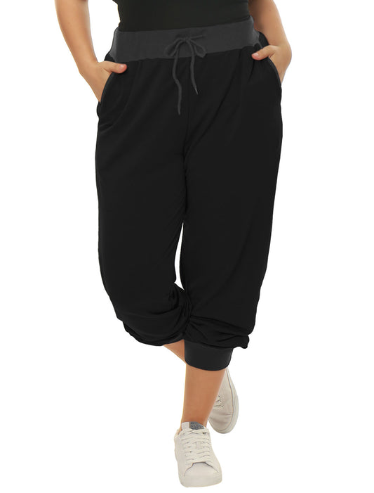 Women Plus Size Drawstring Waist Contrast Color Jogger Pants