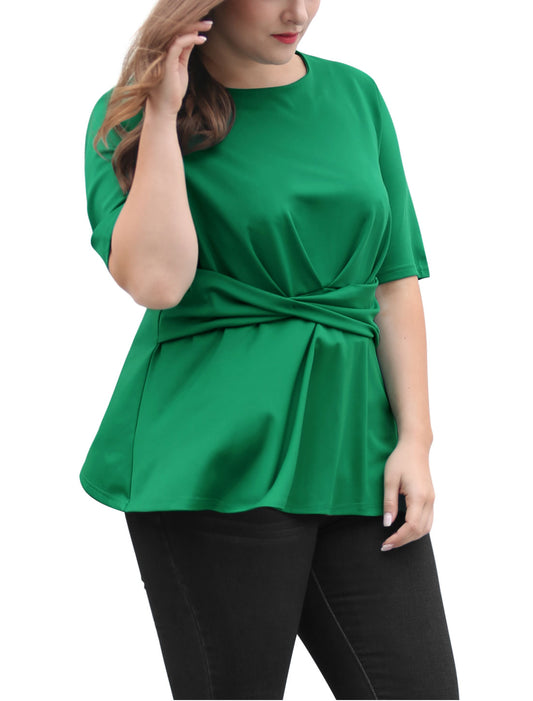 Women's Plus Size Short Sleeves Twisted Knot Front Peplum Top