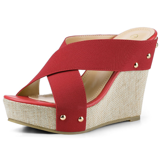 Women Open Toe Linen Platform Slide Wedge Sandals