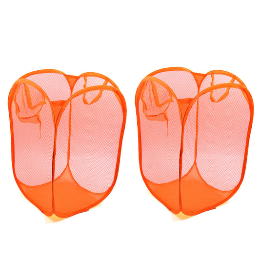 2 Pcs Mesh Laundry Baskets Foldable Clothes Storage Basket Organizer Orange
