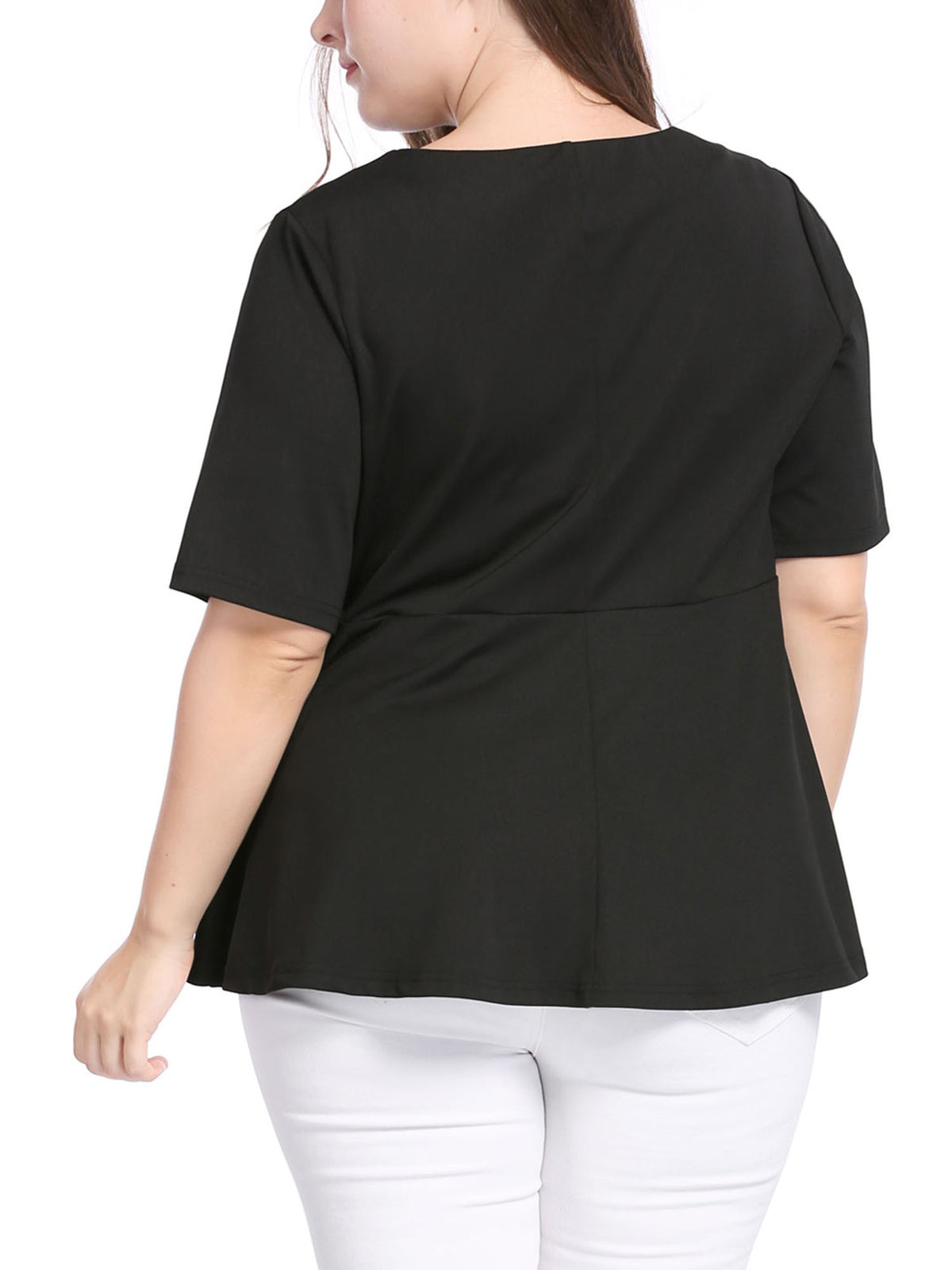 Women's Plus Size Short Sleeves Twisted Knot Front Peplum Top