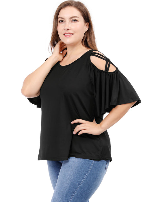 Women's Plus Size Cold Shoulder Bell Sleeve Summer Top