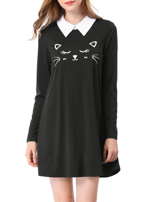 Women's Contrast Collar Swing Flare Mini Dress