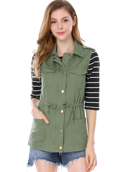 Women Functional Pockets Drawstring Waist Cargo Vest (Available in Plus Size)