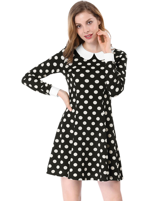 Women's Peter Pan Collar Contrast Printed A-Line Short Dress
