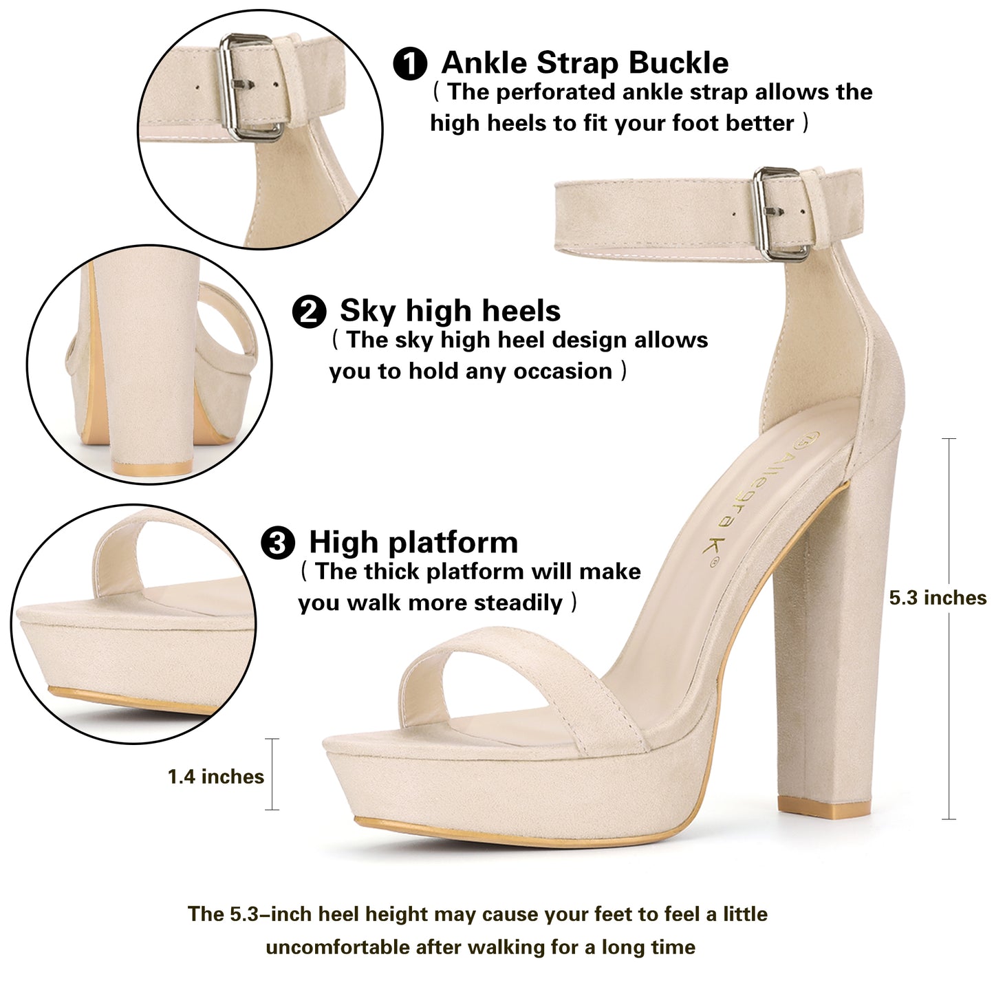 Women's High Chunky Heels Ankle Strap Platform Sandals