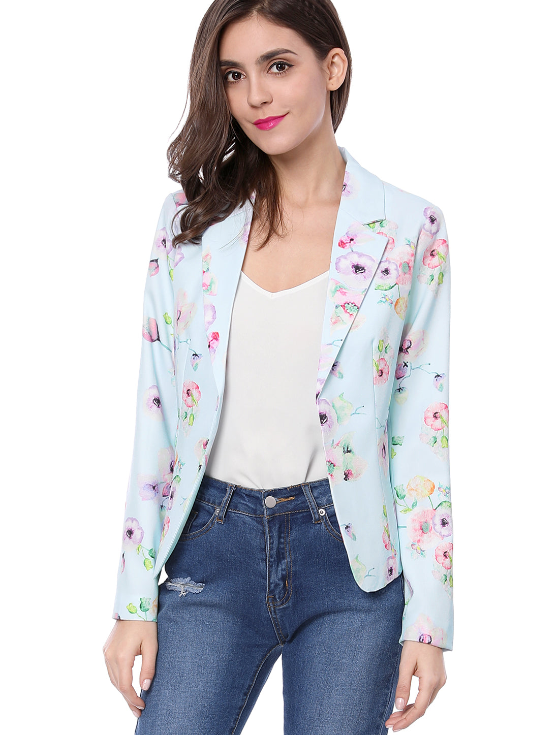 Women's Fitted Blazer Notch Lapel Printed Open Front Suit Jacket (Available in Plus Size)