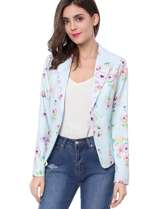 Women's Fitted Blazer Notch Lapel Printed Open Front Suit Jacket (Available in Plus Size)