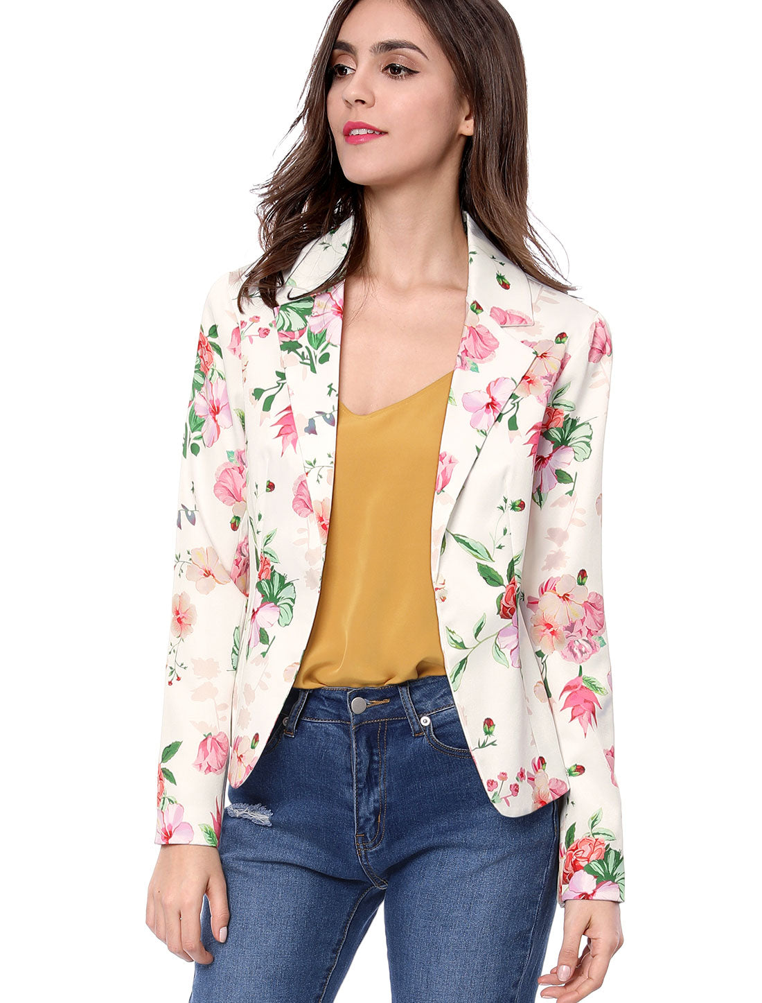 Women's Fitted Blazer Notch Lapel Printed Open Front Suit Jacket (Available in Plus Size)