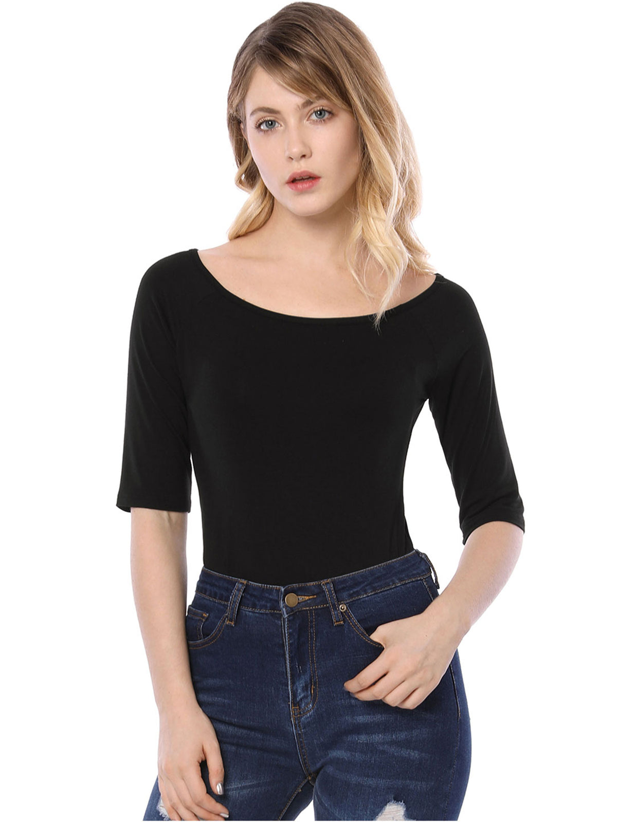 [PACK SALES] Women's 2 Pieces Half Sleeves Boat Neck Fitted Layering Top T-Shirt