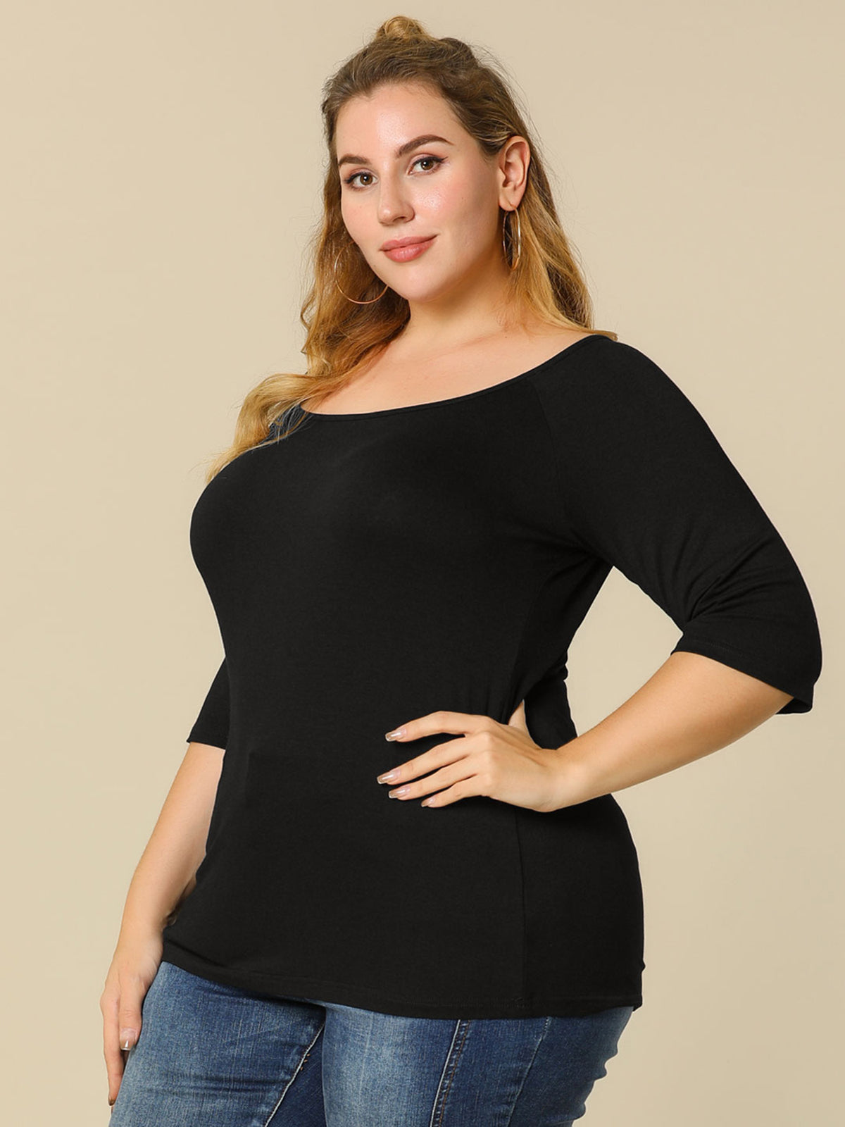 [PACK SALES] Women's 2 Pieces Half Sleeves Boat Neck Fitted Layering Top T-Shirt
