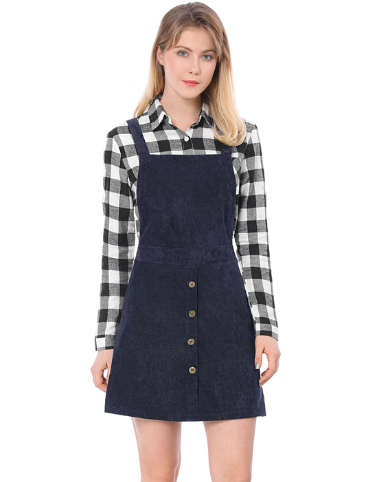 Vestido tipo pichi de pana con botones en la parte delantera, corte A, para mujer