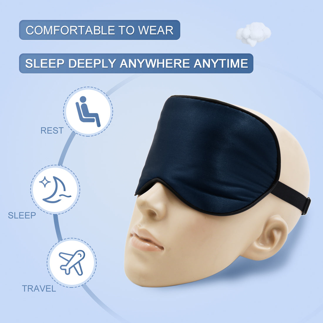 Soft Silk Travel Relax Eyes Pad Sleep Eye Mask Blindfold Dark Blue