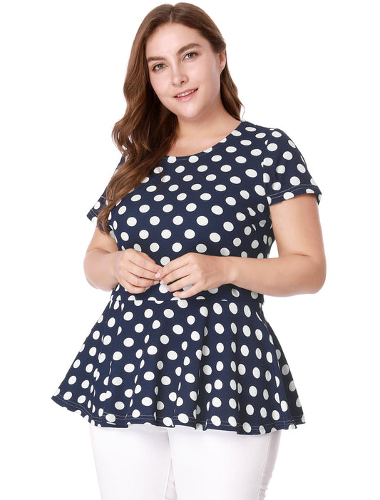 Women's Plus Size Short Sleeve Polka Dots Peplum Top