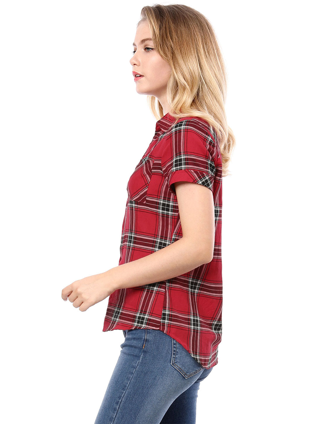 [PACK SALES] Women's 2 Pieces Button Front Short Sleeves Plaid Shirt