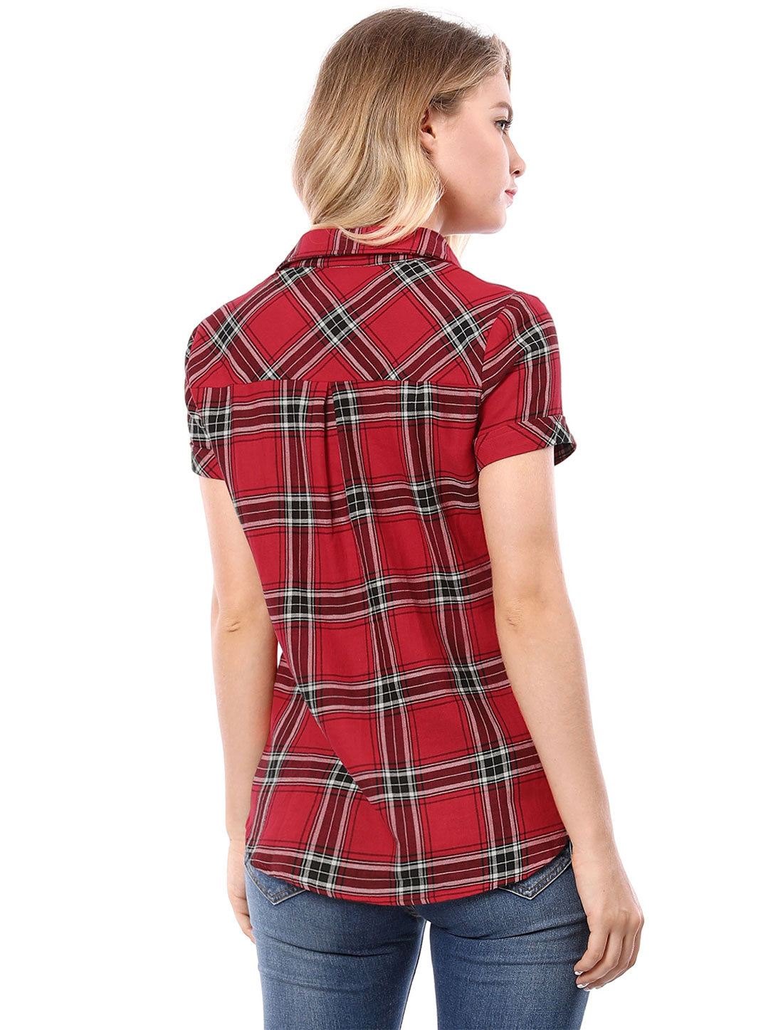 [PACK SALES] Women's 2 Pieces Button Front Short Sleeves Plaid Shirt