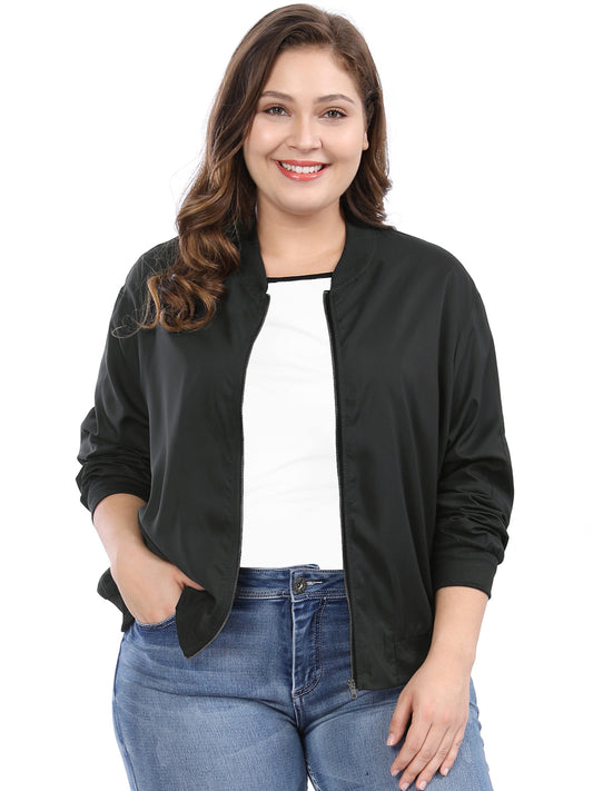 Women's Plus Size Bomber Jackets Lightweight with Pockets Zip Up Quilted Casual Outwear