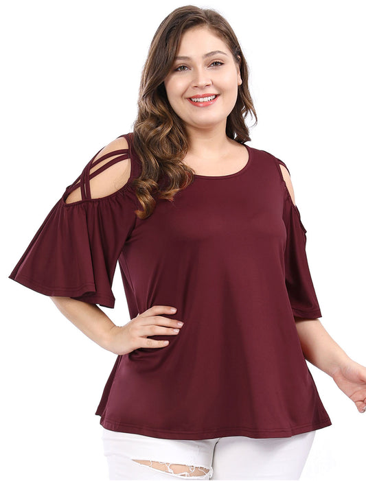 Women's Plus Size Cold Shoulder Bell Sleeve Summer Top