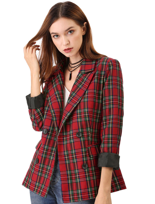 Women's Notched Lapel Double Breasted Blazer Jacket