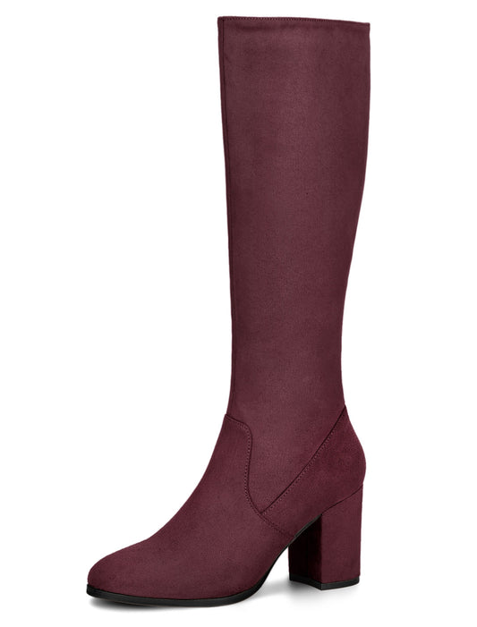 Women's Side Zipper Knee High Boots Chunky Heel Knee Boots, Deep Colors
