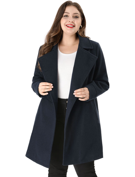 Women's Plus Size Coat A-Line Peter Pan Collar Double Breasted Fall Winter Peacoat