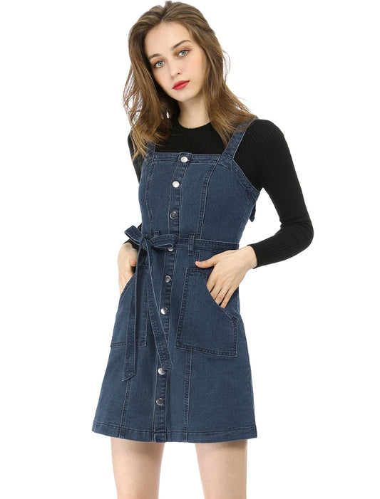 Women's Classic Adjustable Strap Pinafore Denim Overall Dress