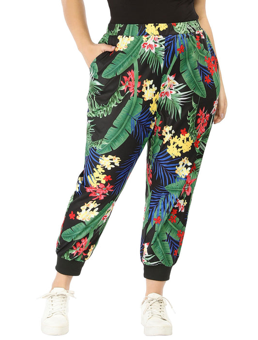 Women's Plus Size Sweatpants Elastic Pockets Jogger Tropical Floral Harem Pants