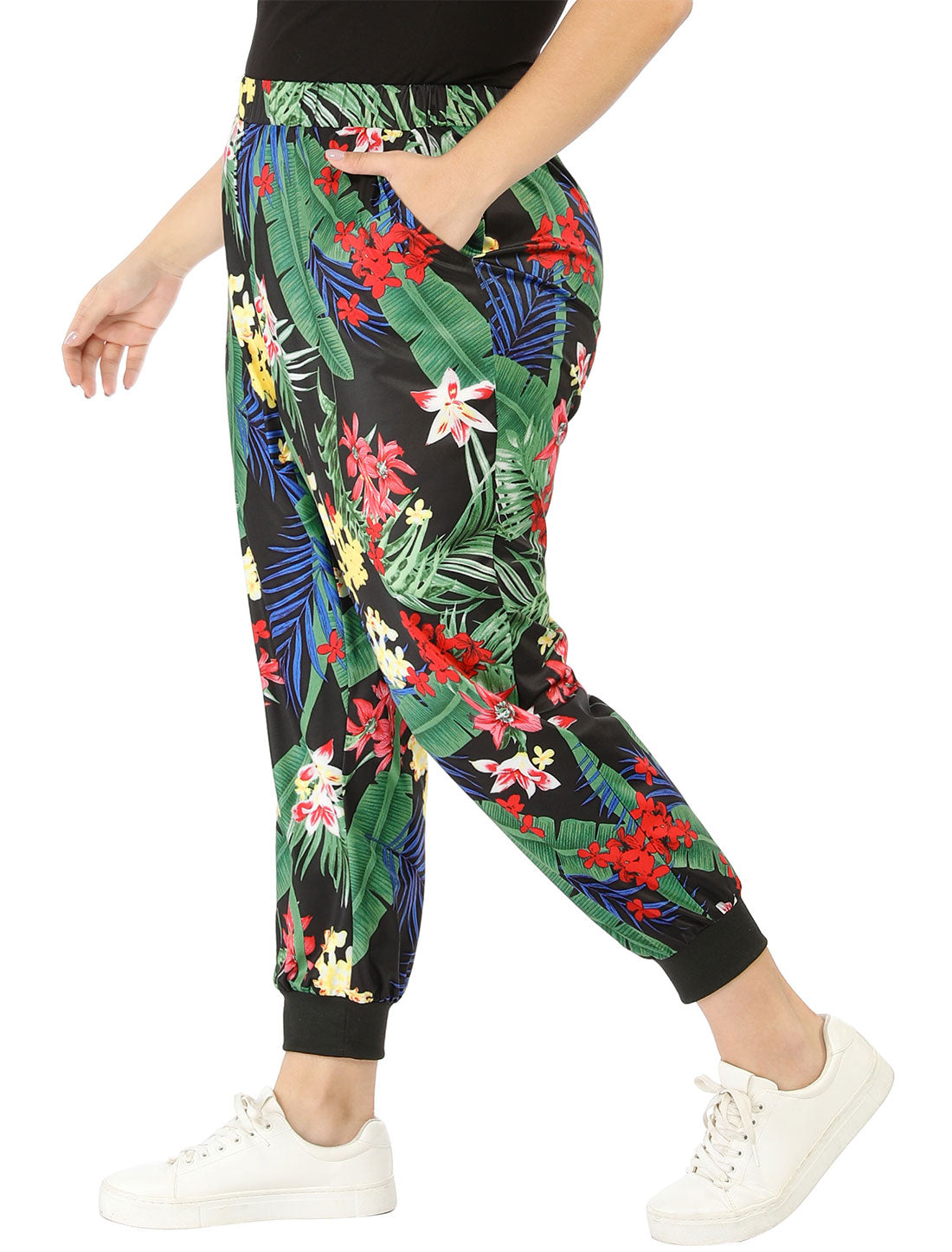 Women's Plus Size Sweatpants Elastic Pockets Jogger Tropical Floral Harem Pants