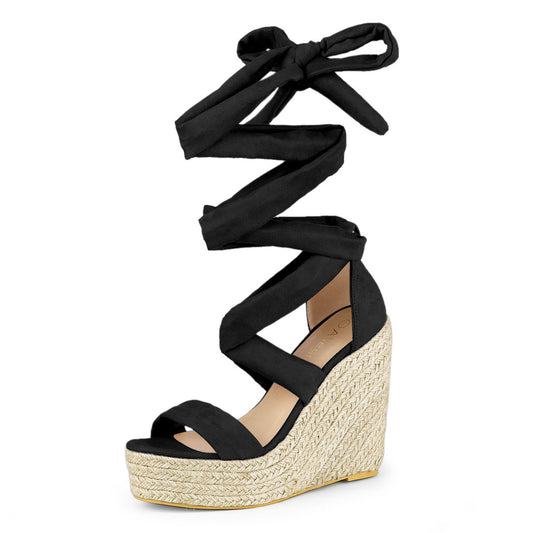Alpargatas de mujer con plataforma, sandalias con cordones y punta abierta, cuñas y tacones