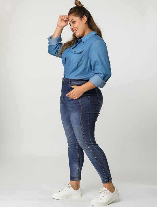Women's Plus Size Jeans Mid Rise Stretch Washed Skinny Jeans Casual Denim Jeggings