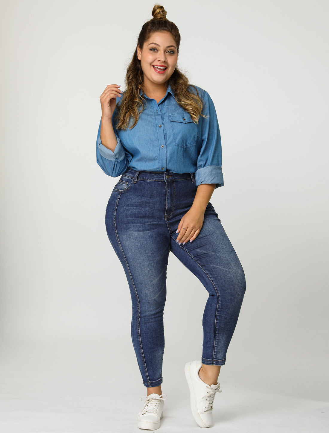 Women's Plus Size Jeans Mid Rise Stretch Washed Skinny Jeans Casual Denim Jeggings