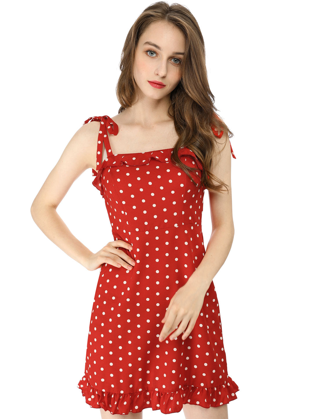 Women's Printed Spaghetti Strap Summer Ruffle Flare Mini Slip Dress
