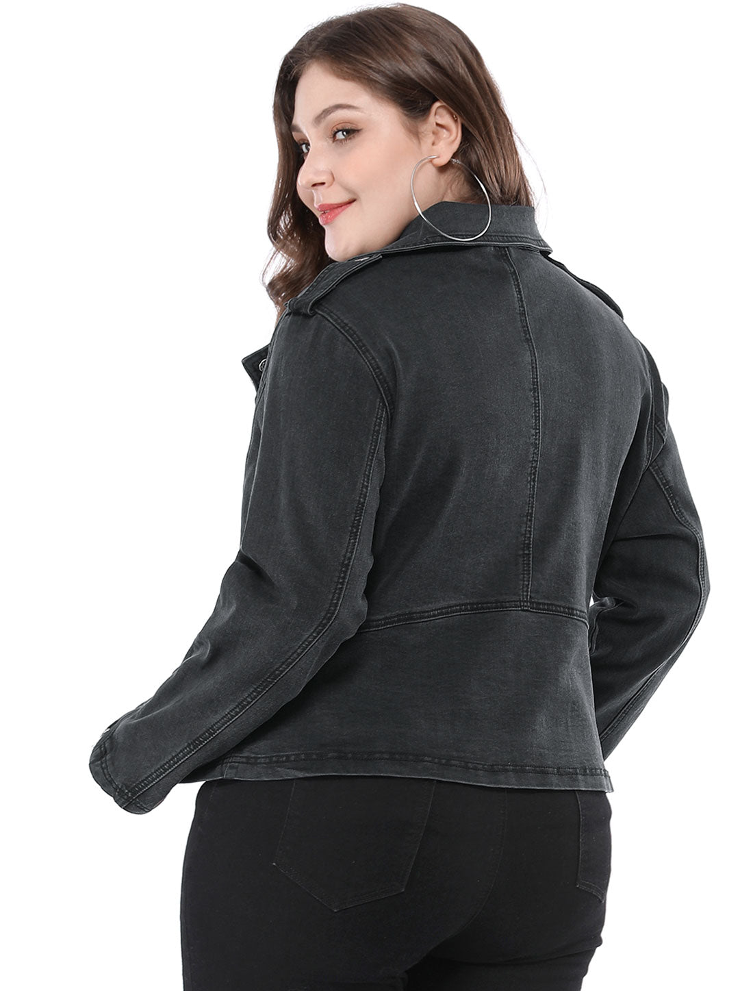 Women's Plus Size Denim Jackets Collar Inclined Zip Closure Biker Moto Jacket