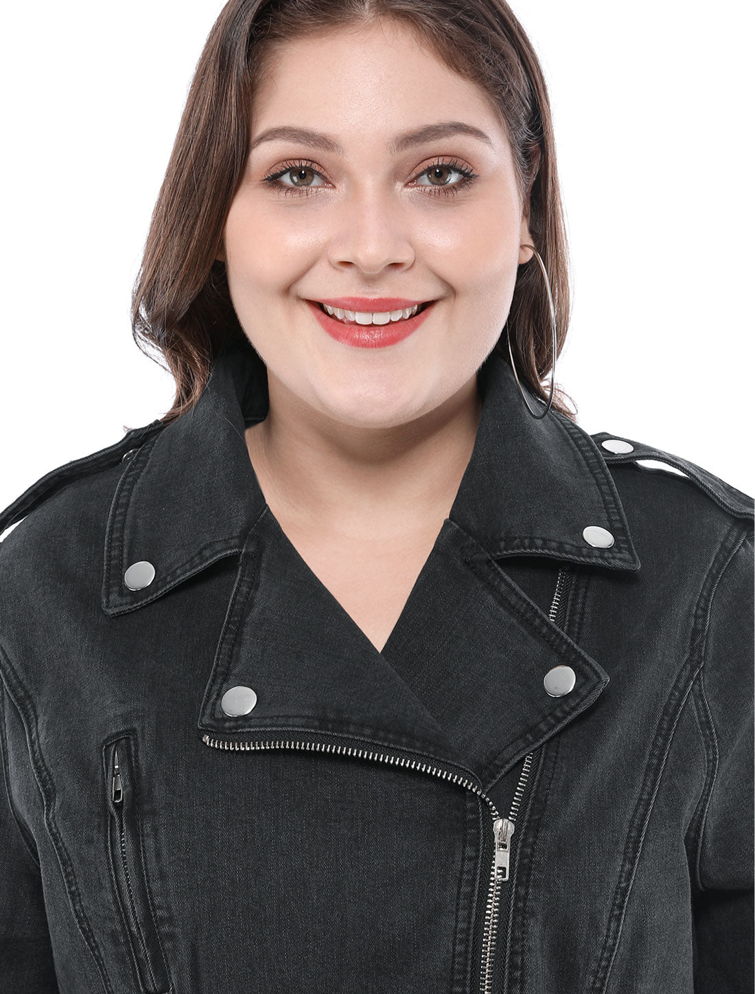 Women's Plus Size Denim Jackets Collar Inclined Zip Closure Biker Moto Jacket