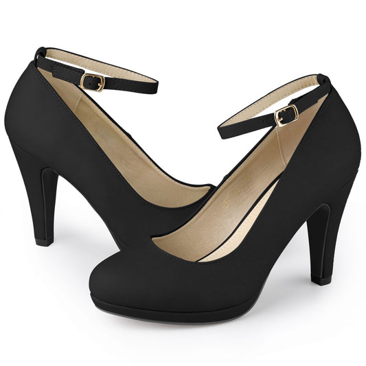 Zapatos de tacón de aguja con tiras en el tobillo y punta redonda para mujer