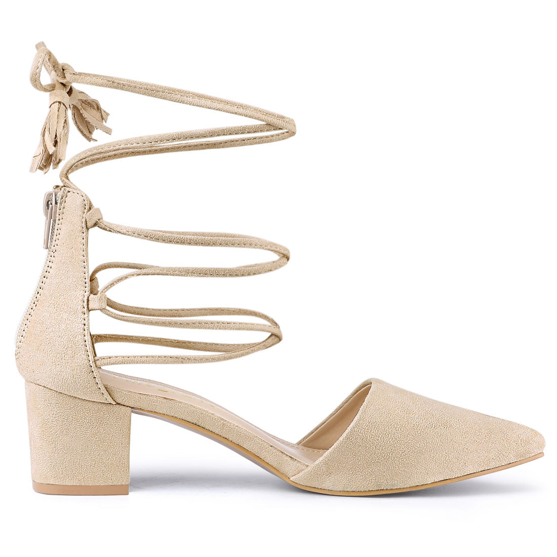 Zapatos de tacón de bloque con punta puntiaguda y cordones para mujer