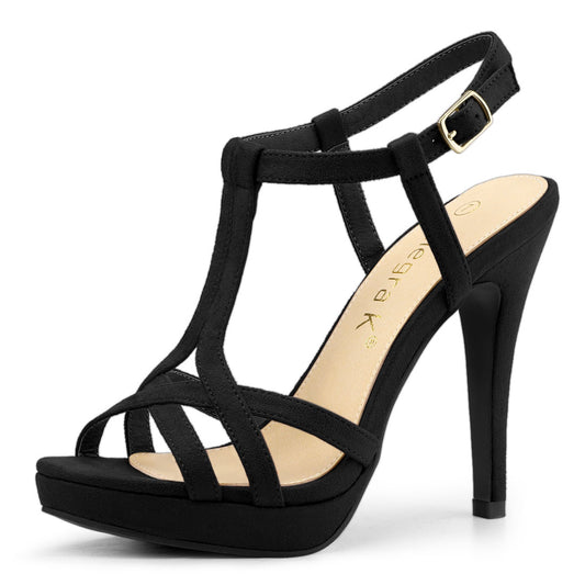 Sandalias de tacón de aguja con plataforma y tira en T para mujer