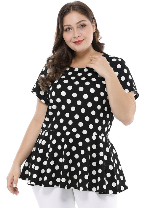 Women's Plus Size Short Sleeve Polka Dots Peplum Top