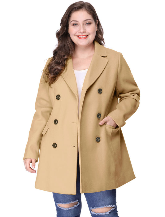 Women's Plus Size Notched Lapel Double Breasted Coat
