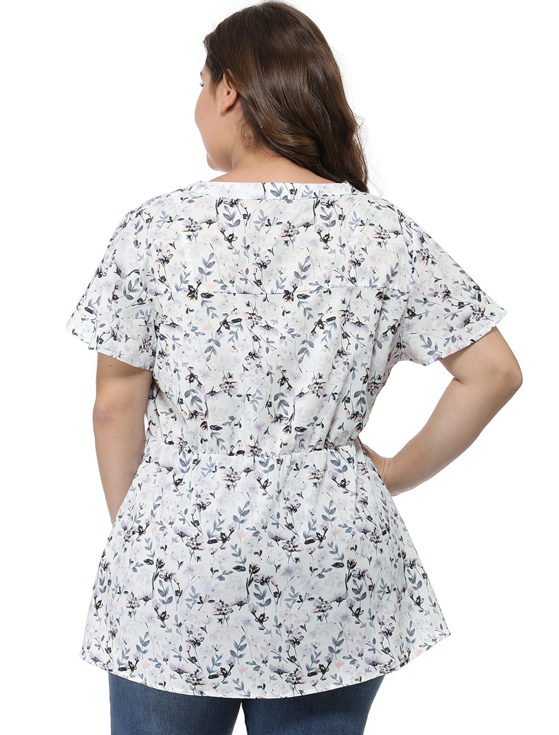 Women's Plus Size Floral Tops Elastic Waist Lightweight Chiffon Blouses Summer Top
