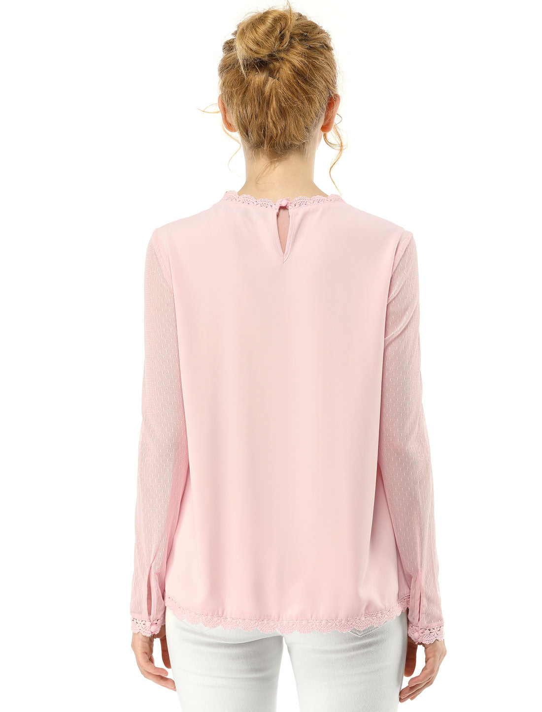 Women's Chiffon Top Elegant Sheer Mesh Lace Long Sleeve Blouse (Available in Plus Size)