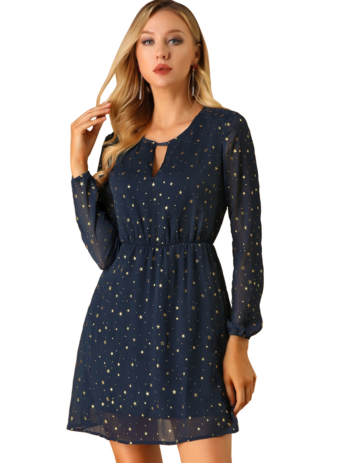 Women's Choker V Neck Gilding Metallic Star Flared A-Line Dress