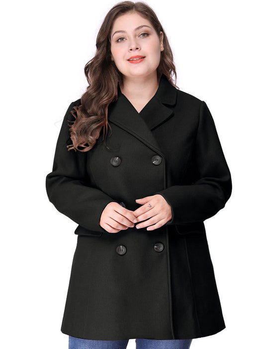 Women's Plus Size Notched Lapel Double Breasted Coat