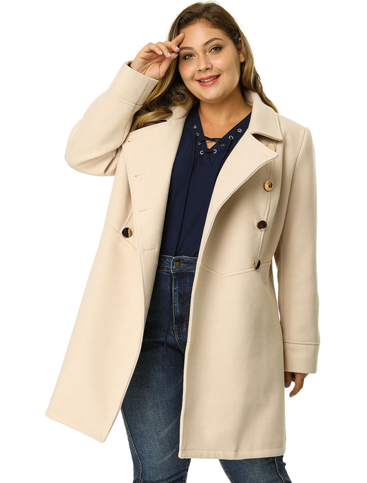 Women's Plus Size Coat A-Line Peter Pan Collar Double Breasted Fall Winter Peacoat